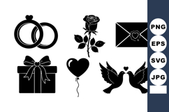 Wedding and Valentine Black Silhouette Icon Set Product Image 1