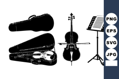 Monochrome Flat String Instruments Vector Set Side View Product Image 1