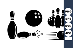 Minimalist Flat Bowling Icons - Black Ball, Pins, Motion Product Image 1