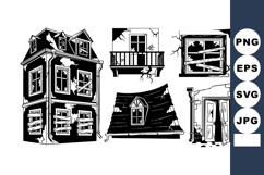 Monochrome Cartoon Flat Haunted House Elements Pack Product Image 1