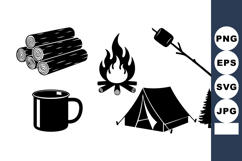 Minimal Flat Camping Icon Set: Tent Mug Campfire Pine Tree Product Image 1