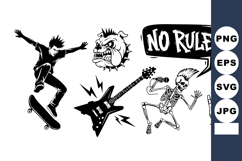 Punk Flash Vector Pack: Skateboarder, Bulldog, Guitar Product Image 1