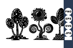 Monochrome Fantasy Trees with Bubble Crowns and Spirals Product Image 1