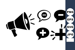 Flat Black Megaphone Plus Minus Speech Bubbles Product Image 1