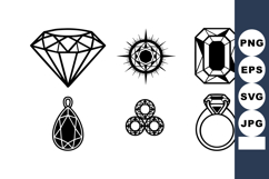 Minimal Line Art Jewelry Icons - Diamond, Emerald, Ring Product Image 1