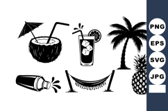 Tropical Cocktail Silhouette Icon Set Product Image 1