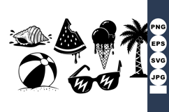 Bold Flat Summer Icons: Watermelon, Ice Cream, Palm Product Image 1
