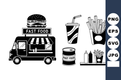 Monochrome Flat Food Truck Vector with Fries and Soda Product Image 1