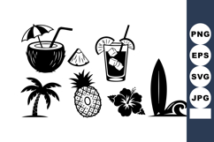 Minimal Black Tropical Vector Icons Pineapple Surfboard Product Image 1