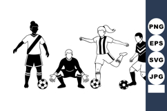 Flat Black and White Youth Soccer Vector Figures Product Image 1