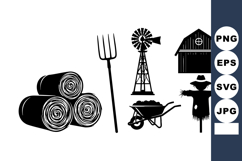 Monochrome Farm Silhouette Icon Set Product Image 1