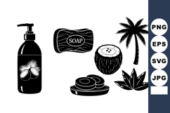 Monochrome Flat Coconut Soap Pump Bottle Vector Set Product Image 1