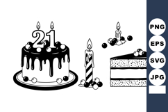 Monochrome 21st Birthday Cake Clipart Set Product Image 1