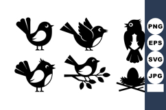 Minimal Flat Songbird Silhouettes Set with Nest Egg Product Image 1