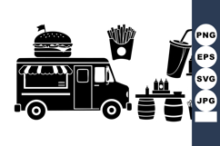 Flat Black Food Truck with Burger, Fries and Soda Product Image 1