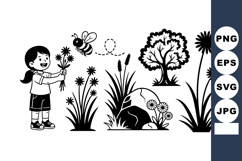 Smiling Girl with Wildflowers Coloring Page Product Image 1