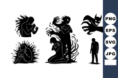 Dark Silhouette Vector Art of Depression and Inner Demons Product Image 1