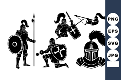 Bold Flat Medieval Knights Silhouette Vector Set Product Image 1