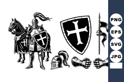 Crusader Knight Vector Pack - Monochrome Shield &amp; Helmet Product Image 1
