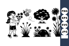 Smiling Girl With Wildflowers Coloring Page Product Image 1