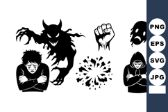 Angry Demon Shadow Tattoo Flash Vector Pack Product Image 1