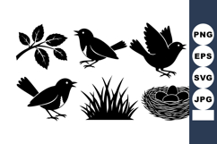 Flat Black Songbird Silhouettes Vector Set Product Image 1