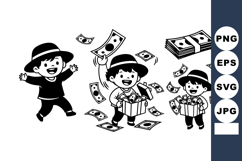 Cartoon Boys with Hats Celebrating Cash and Gifts Vector Product Image 1