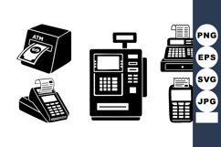 Flat Black Money Terminal Icon Set - ATM POS Register Product Image 1