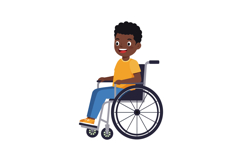 Happy young boy in a yellow shirt enjoying life in a wheelch Product Image 1
