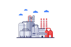 Industrial factory complex featuring cylindrical tanks and s Product Image 1