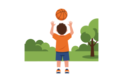 Young boy in orange shirt preparing to shoot basketball in a Product Image 1