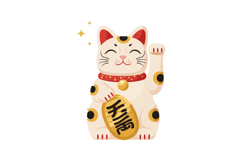Lucky cat figurine with a smiling face and raised paw in fla Product Image 1