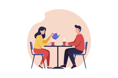Two people enjoying tea together at a round table in a cozy Product Image 1
