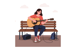Young woman playing acoustic guitar while sitting on a park Product Image 1