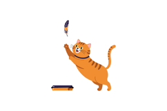 Playful orange cat leaping to catch a feather in bright flat Product Image 1