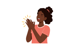 Cheerful young girl with curly hair clapping her hands in a Product Image 1
