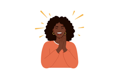 Happy woman with curly hair smiling and clapping hands in mi Product Image 1
