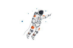 Astronaut in a white space suit floating in zero gravity, de Product Image 1