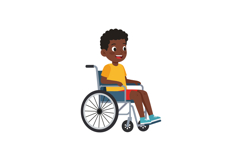 Young boy in a wheelchair smiling brightly in a minimal, che Product Image 1