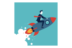Businessman riding a colorful rocket in a flat design style Product Image 1