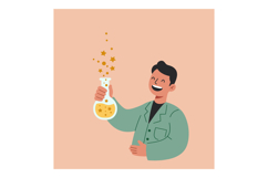 Chemist holding a glowing flask with sparkling stars in a mi Product Image 1
