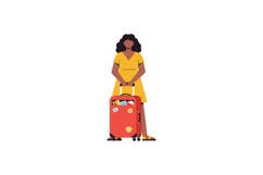 A woman in a yellow dress standing confidently with a bright Product Image 1