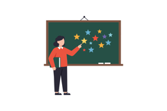 Teacher pointing at colorful stars on a blackboard in flat v Product Image 1