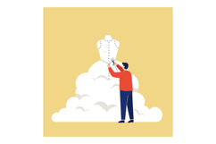 Tailor working on a dress form surrounded by fluffy clouds i Product Image 1