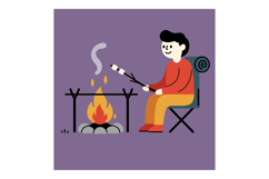 A person sitting on a chair roasting marshmallows over a cam Product Image 1