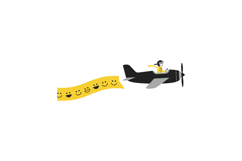 Pilot flying a black airplane with a cheerful yellow banner Product Image 1