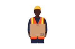 Construction worker in safety vest holding a cardboard box i Product Image 1