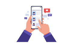 Hands holding a smartphone displaying social media profiles Product Image 1
