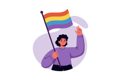 A person joyfully holding a rainbow flag in a minimalistic s Product Image 1