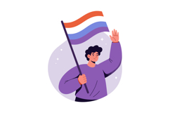 Young man waving a flag in celebration, colorful flat design Product Image 1